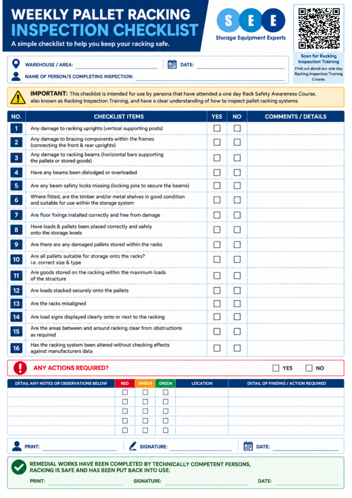 Weekly Pallet Racking Inspection Checklist