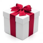 White box wrapped with a red ribbon