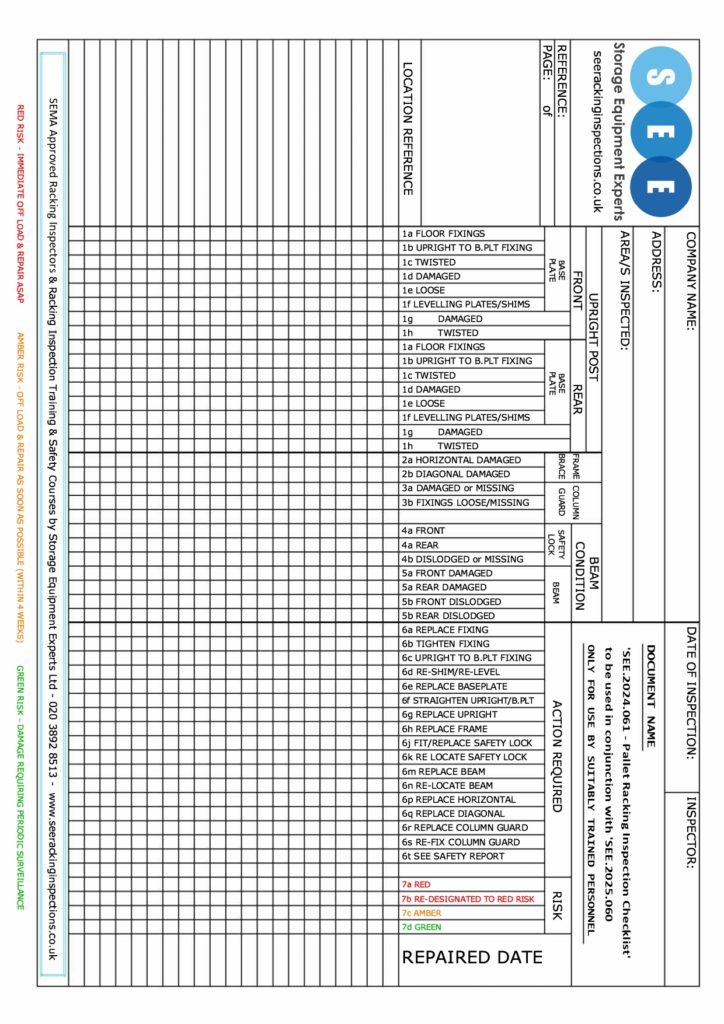 Pallet Racking Inspection Checklist form_page