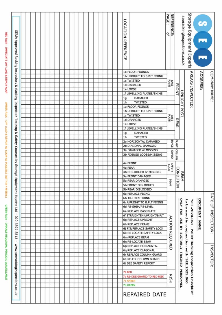 Sema Racking Inspection Checklist Racking Inspection | SEMA Approved Rack Inspectors UK | Racking ...
